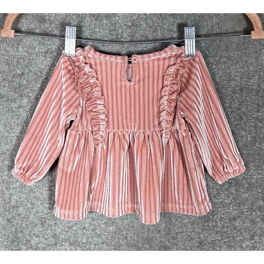 Juicy Couture‎ Velvet Dress Baby Girl 3/6 Months Pink Ribbed Ruffle Keyhole